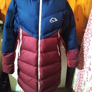 Nike medium long winter jacket orange, blue and burgundy